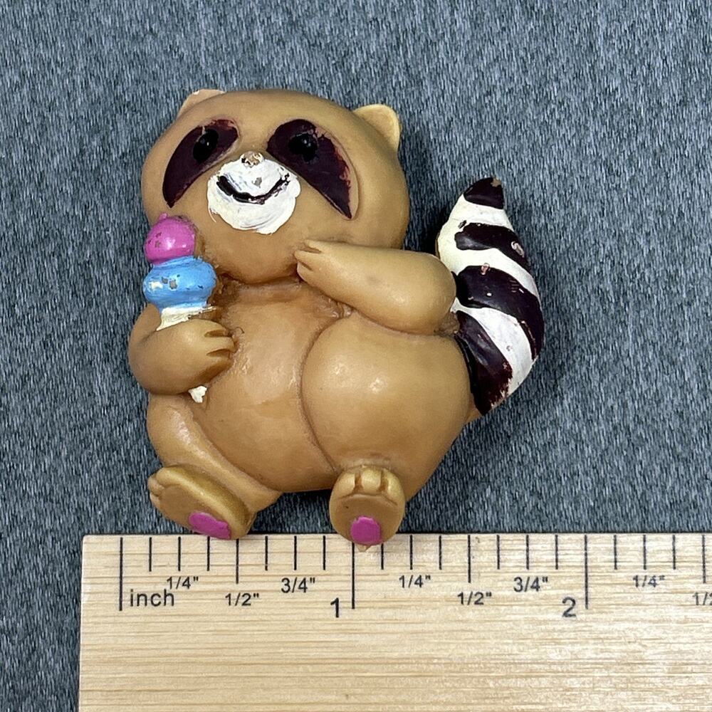 Unique Old Raccoon Refrigerator Magnet Hard Plastic Trash Panda Ice Cream Cone